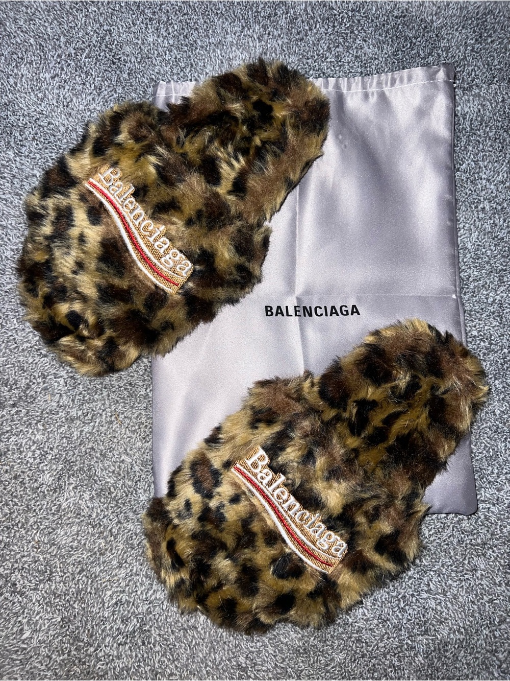 Balenciaga Leopard Print Faux-Fur Slides - Brown & Black